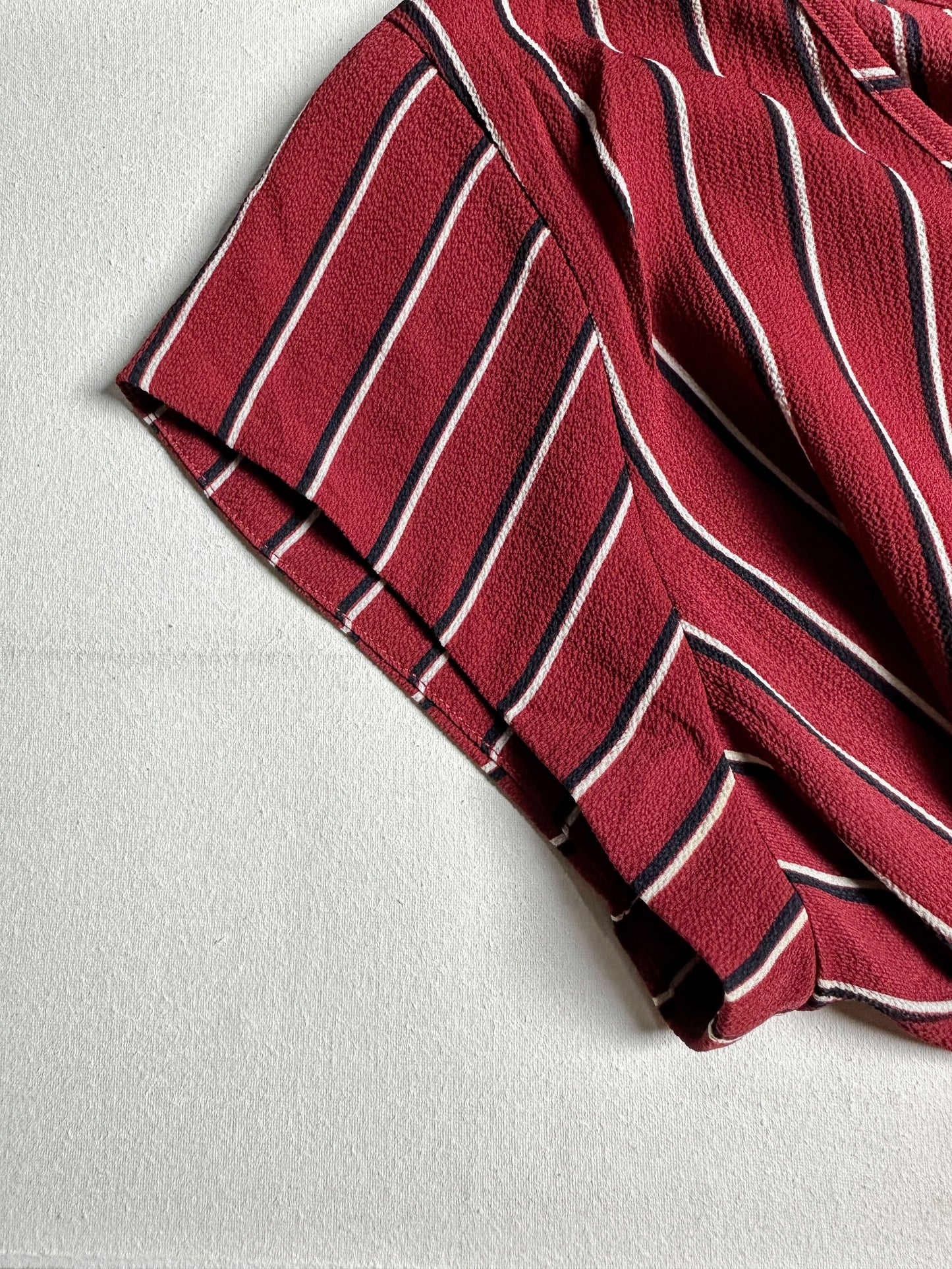 Wine Red Vertical Striped Short-Sleeve Boatneck Top