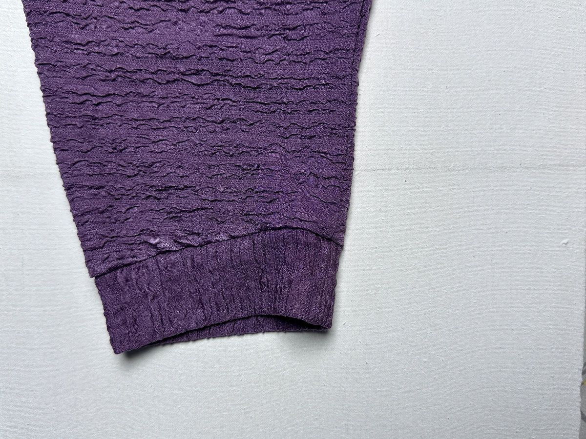 Deep Purple Crinkle Fabric Top – 3/4 Sleeve High-Low Loose Fit Blouse