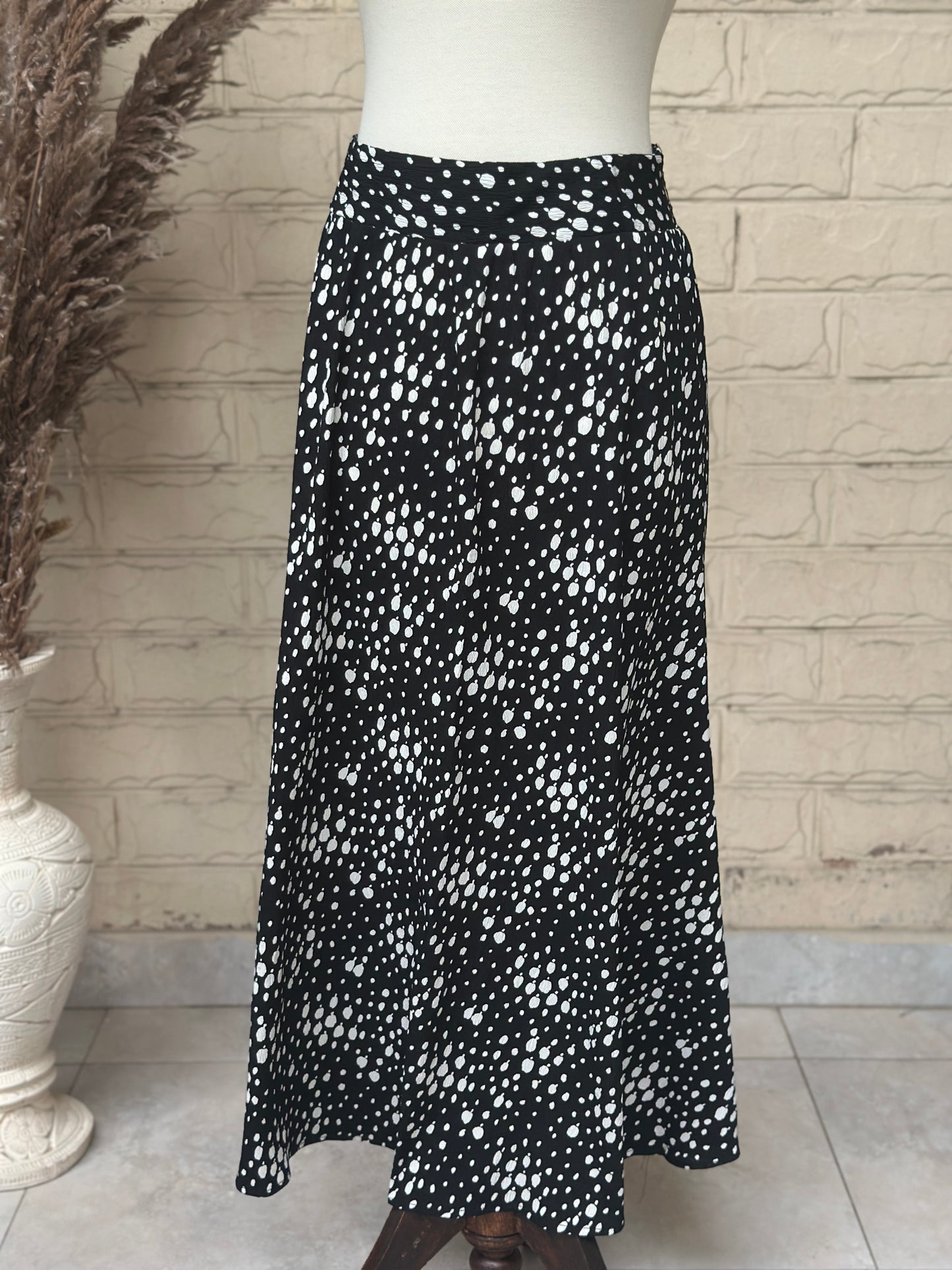Black & White Speckled High-Waist Maxi Skirt