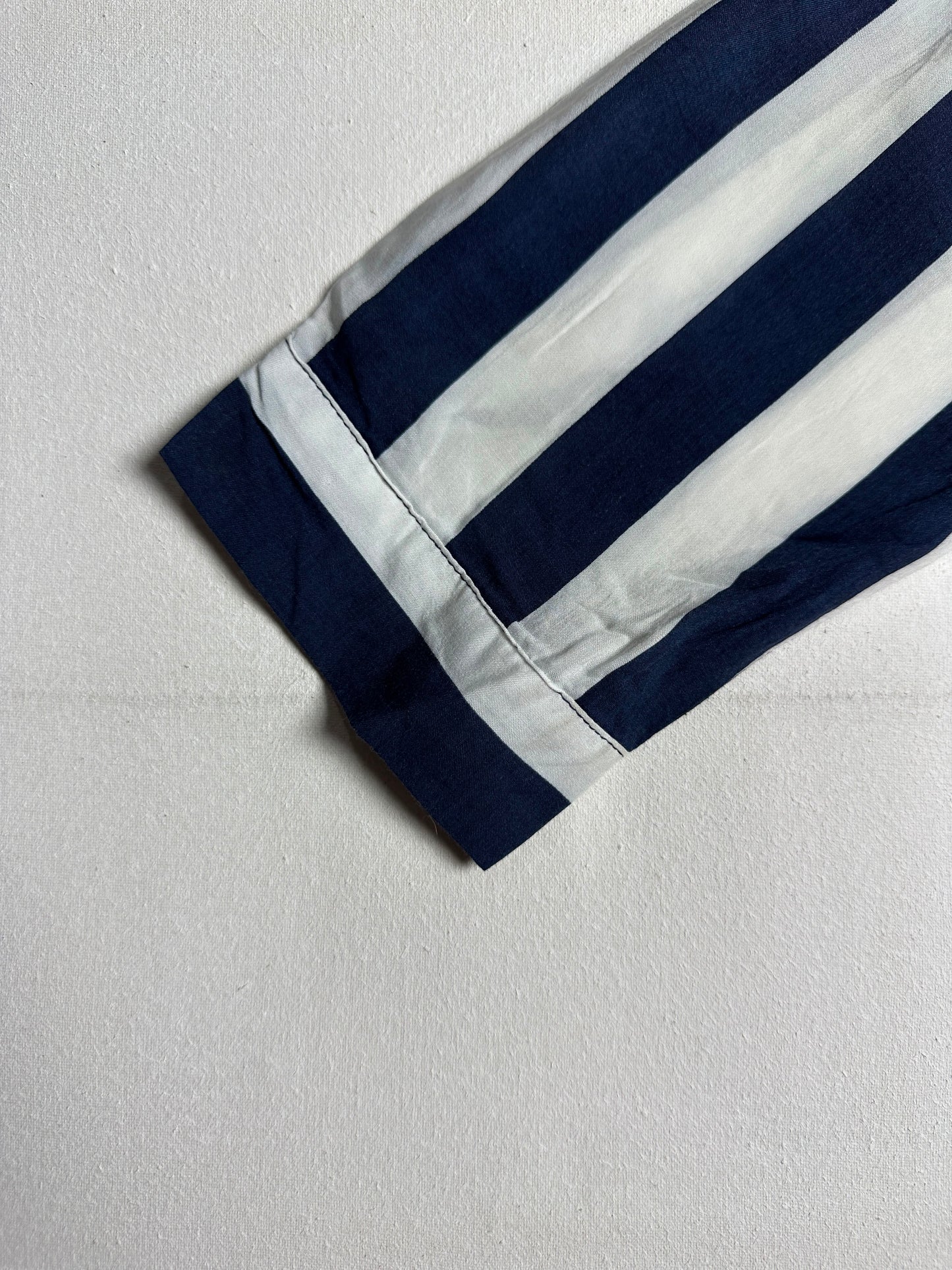 Navy & Cream Wide-Stripe Split-Neck Top
