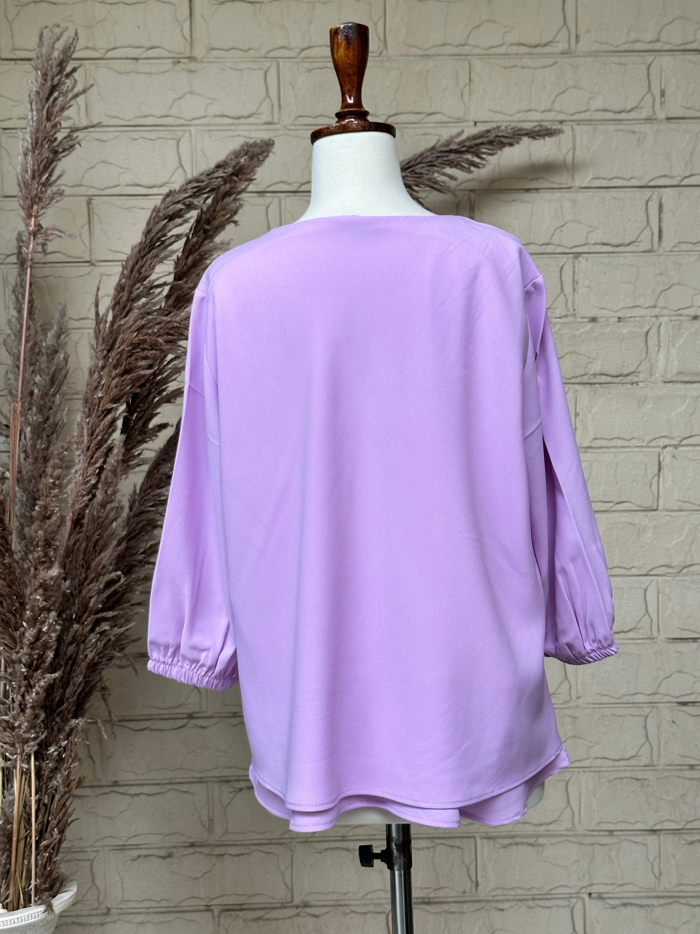 Lavender Double-Layer 3/4 Sleeve Top