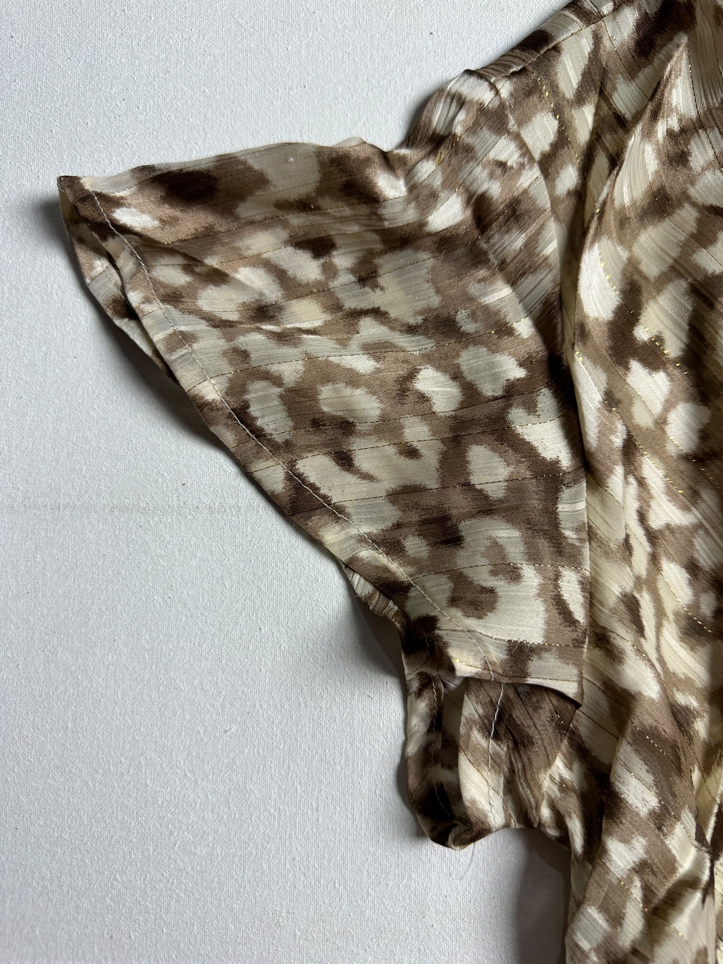 Brown Abstract Print Ruffle Wrap Dress