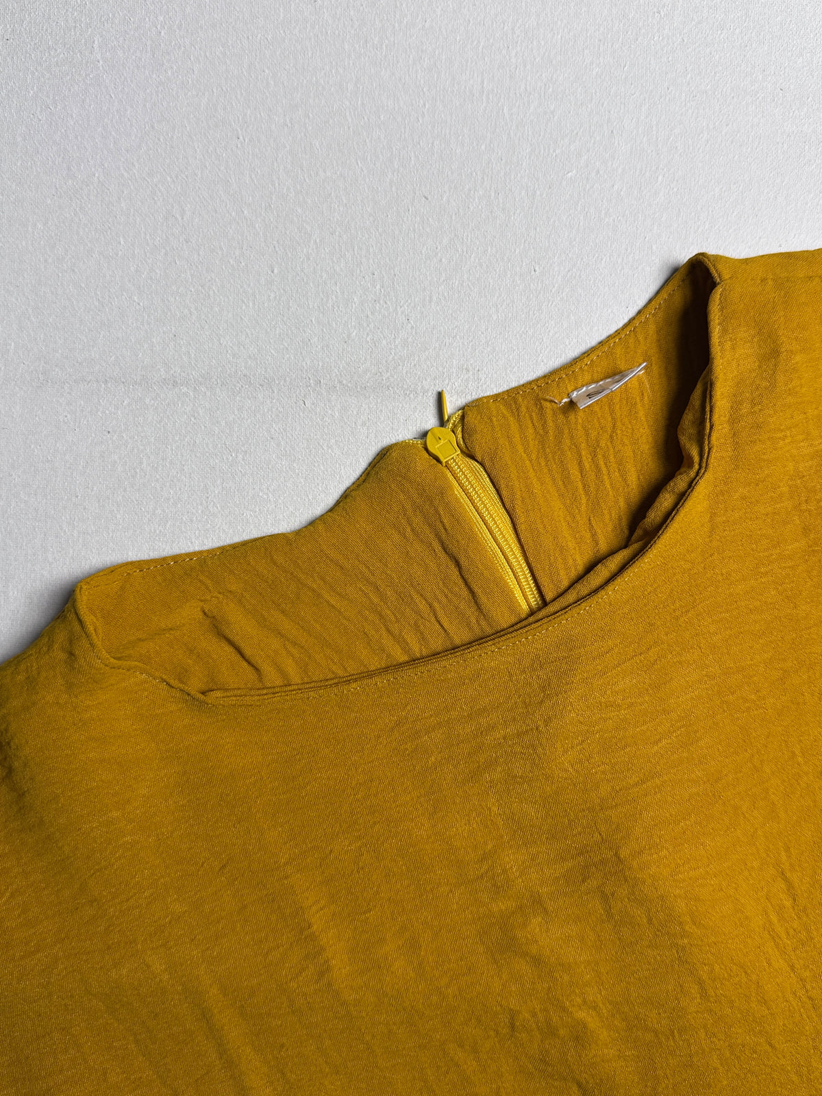 Mustard Yellow Crinkle Textured Long Sleeve Top, Relaxed Fit Round Neck Top
