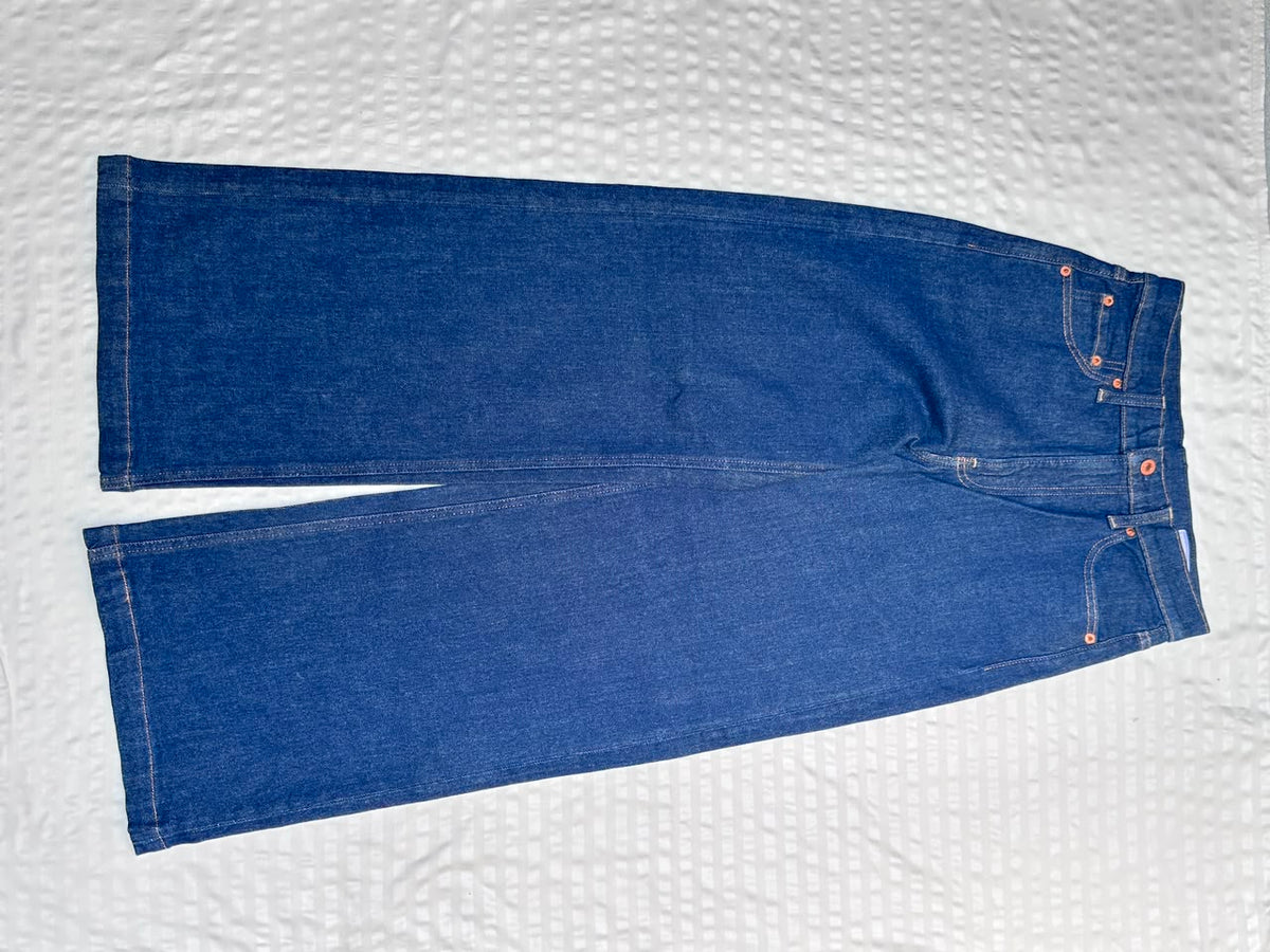 Dark Blue Wide-Leg Denim Pants with Contrast Stitching