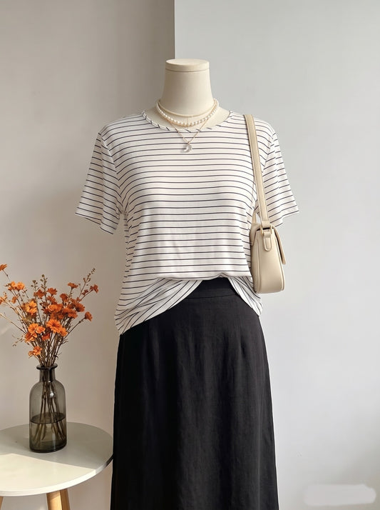 White & Black Fine Stripe Short-Sleeve T-Shirt