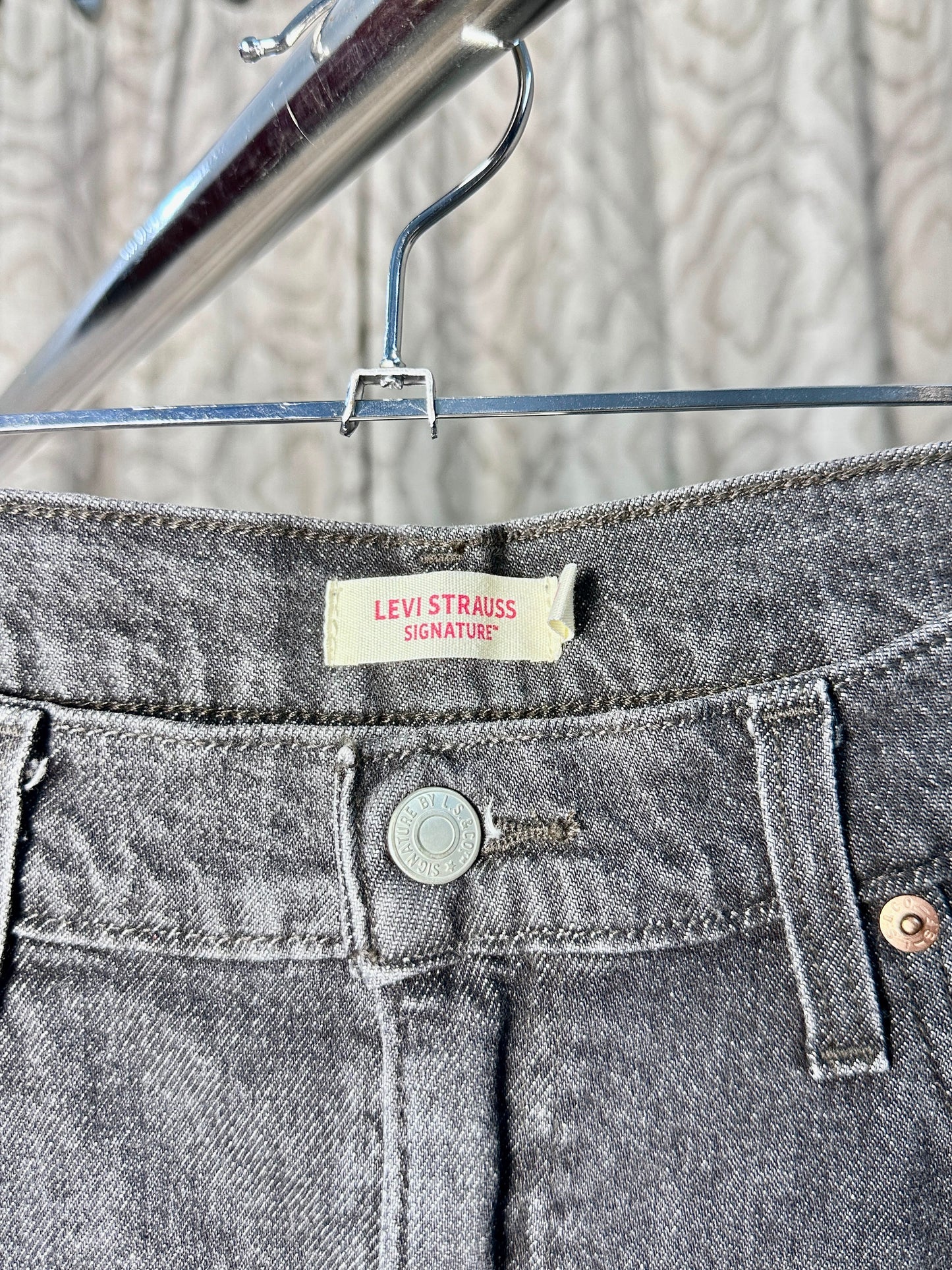High-Waisted Dark Grey Denim Long Skirt with Raw Hem