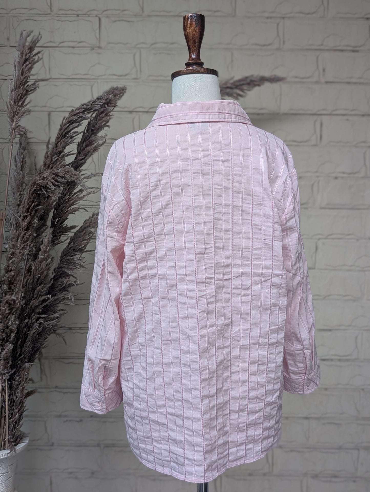 Soft Pink Textured Self-Stripe Button-Down Shirt