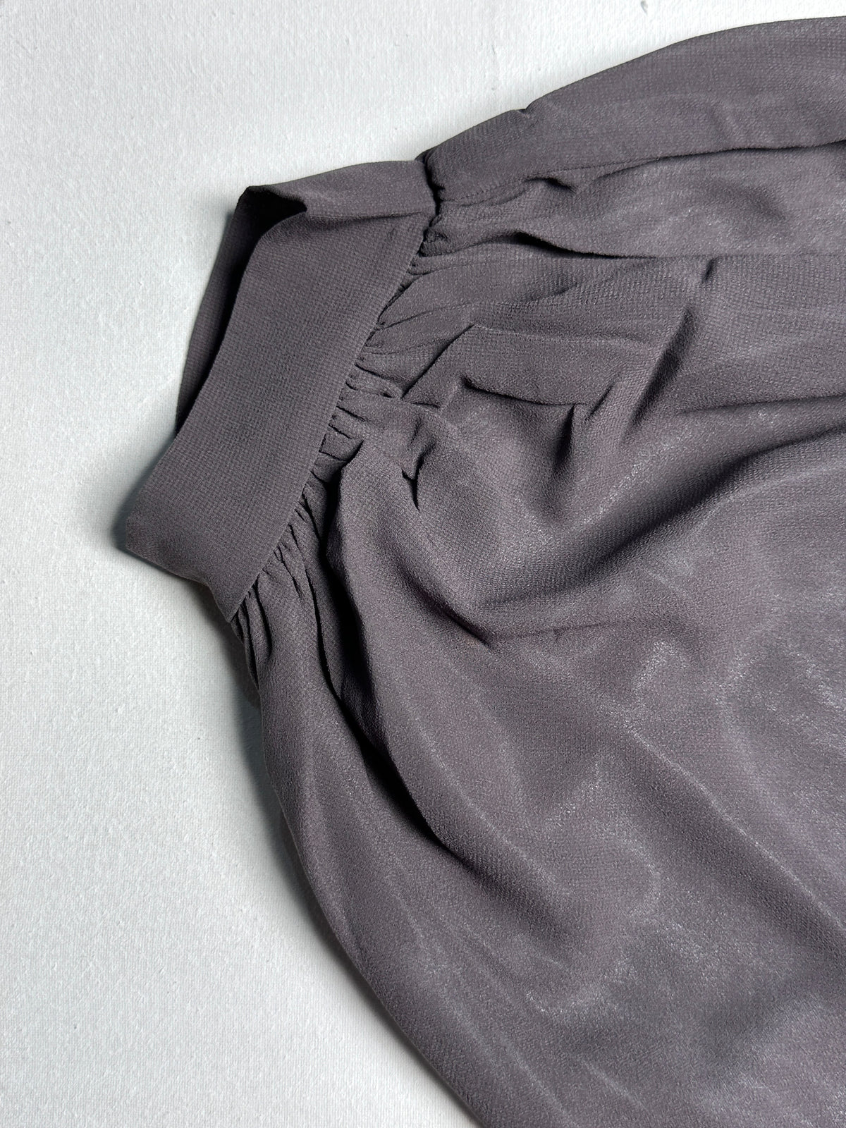 Dusty Grey Pleated Front Blouse – 3/4 Length Balloon Sleeve Chiffon Top