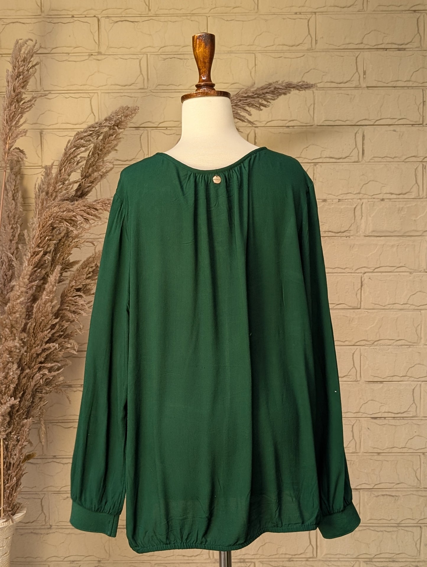 Forest Green Concealed Placket Long-Sleeve Top