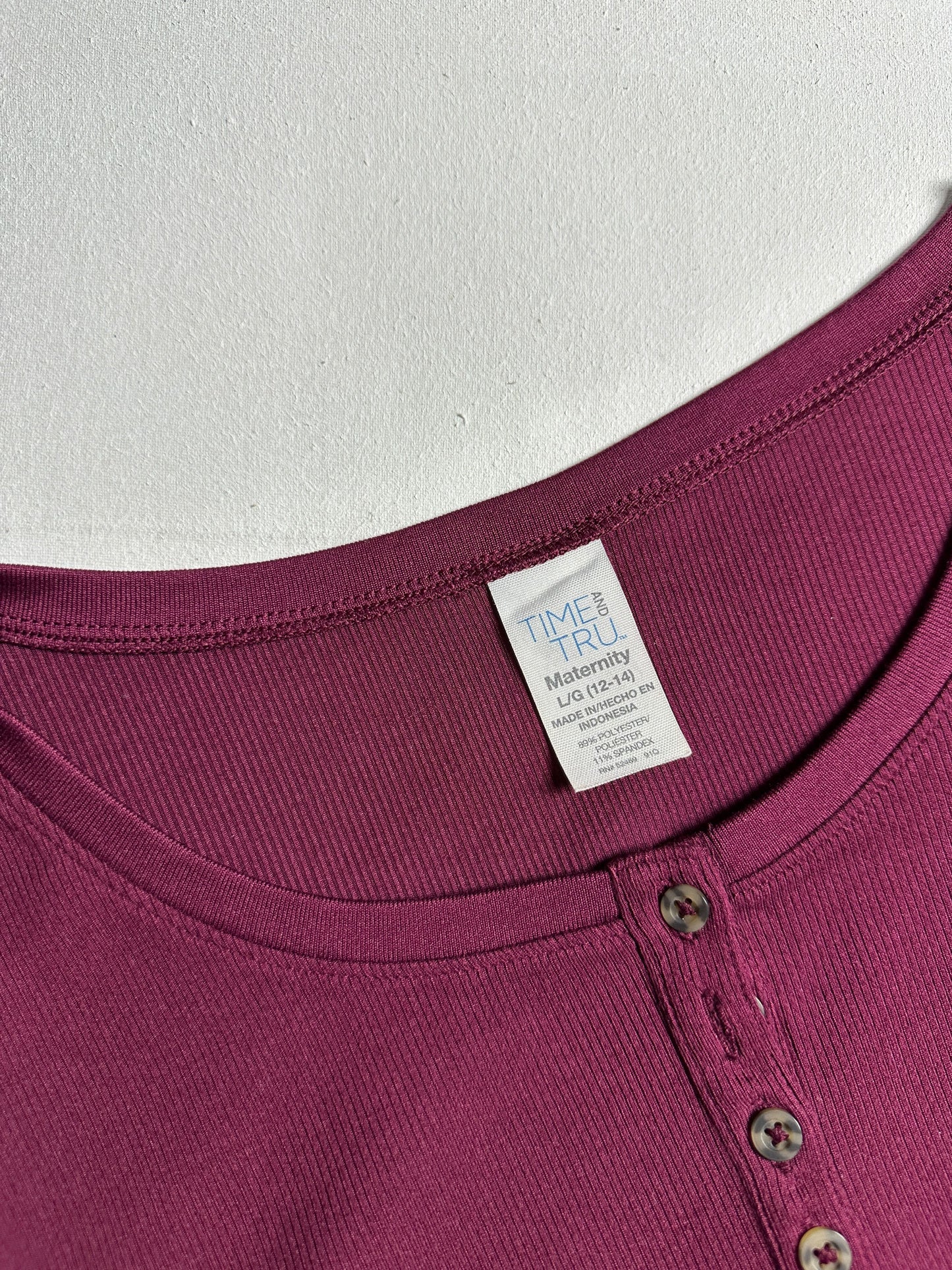 Plum Henley Neck Long-Sleeve Ribbed Top