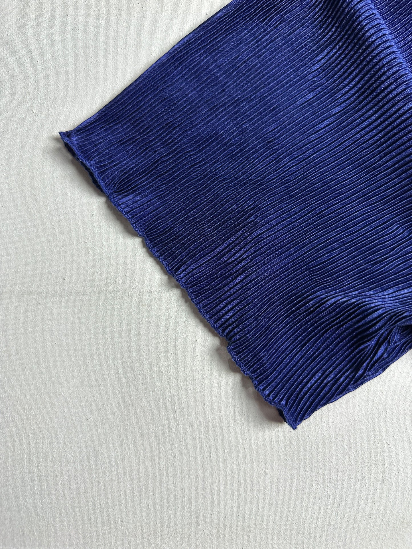 Electric Blue Fine-Pleated Boatneck Blouse