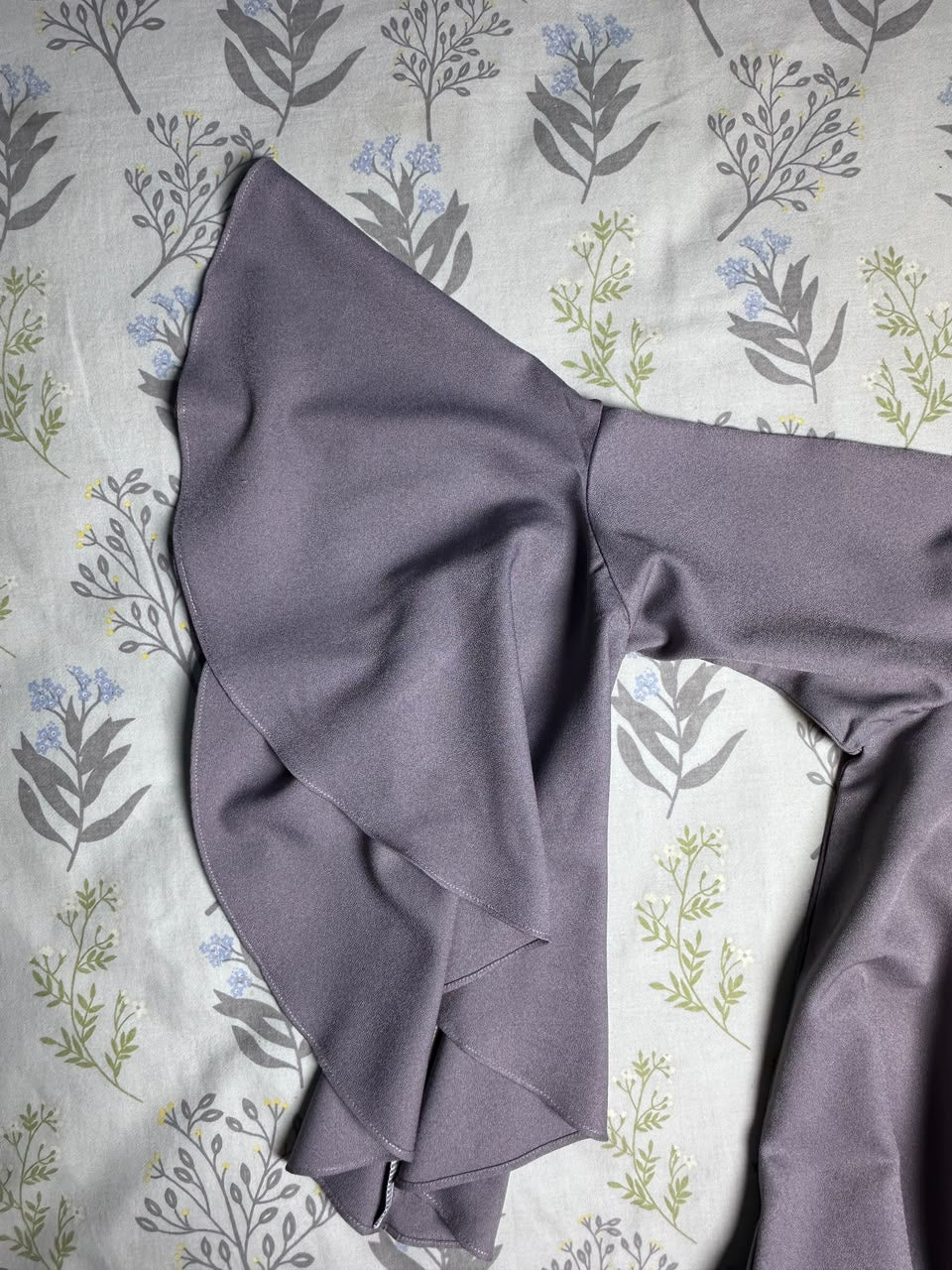 Slate Gray Bell Sleeve Blouse with Flared Cuffs
