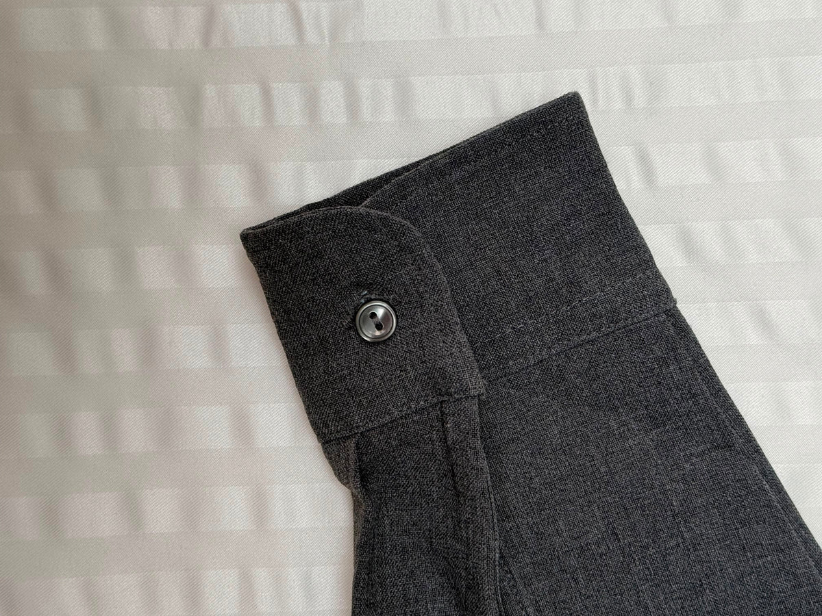 Charcoal Grey Flannel Cotton Long-Sleeve Button-Down Collared Shirt