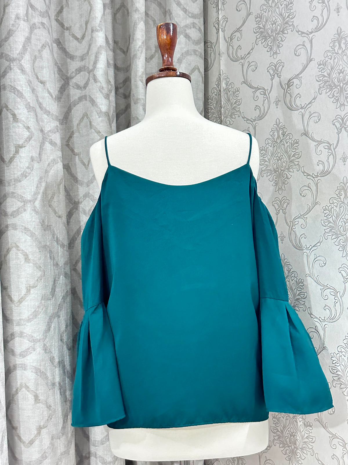 Emerald Green Cold-Shoulder Bell Sleeve Top