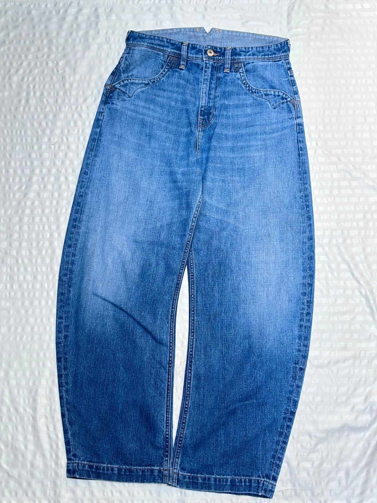 Light Wash Balloon Jeans with Vintage Fade