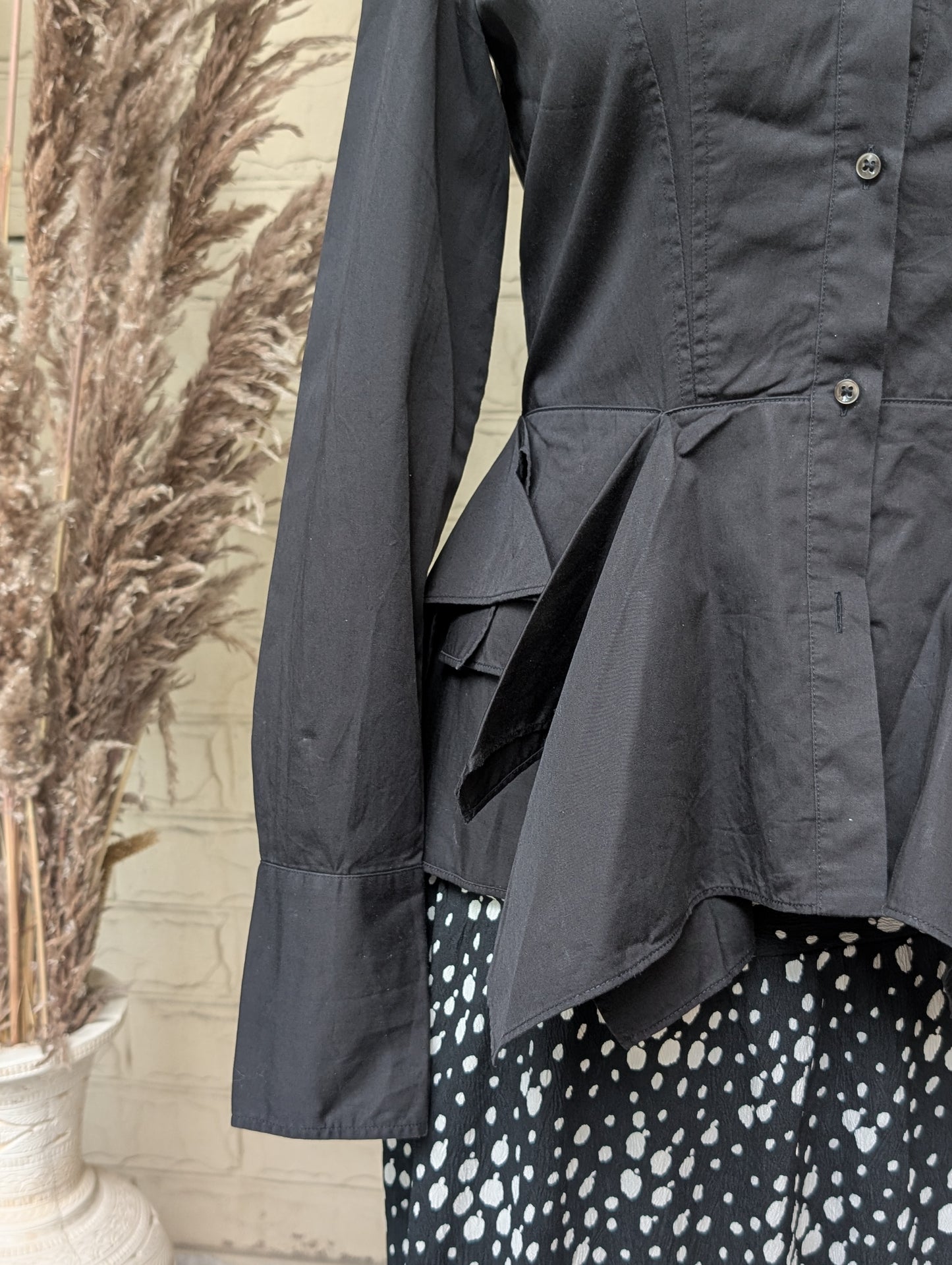 Black Structured Corset-Style Peplum Shirt