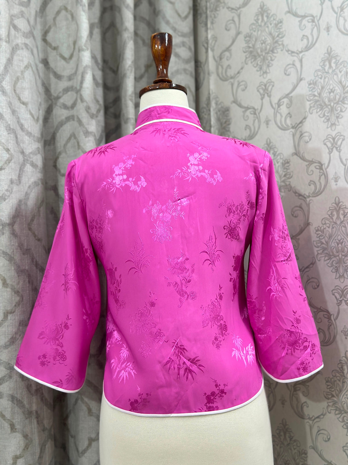 Fuchsia Jacquard Cheongsam Top with White Frog Closures
