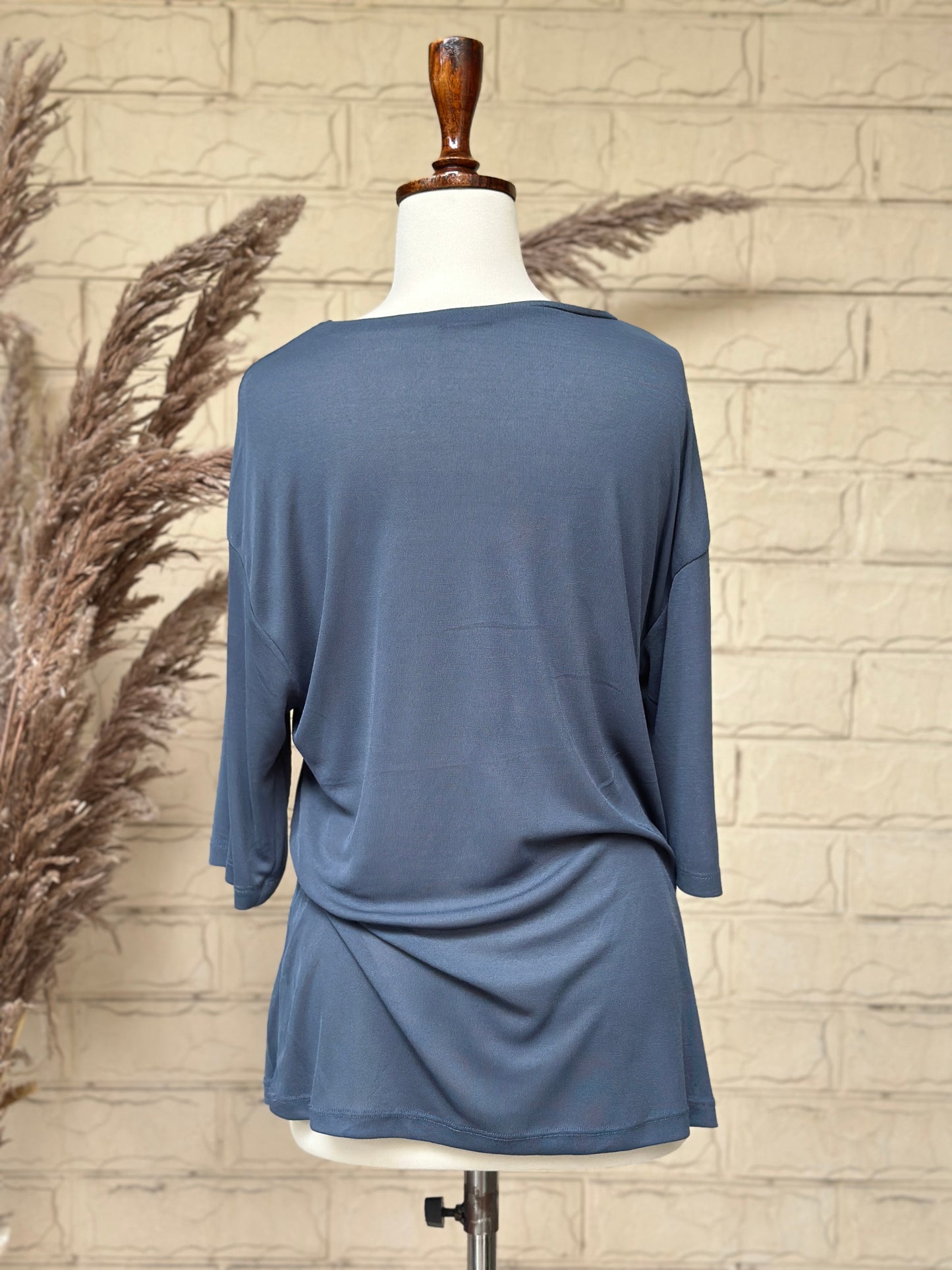 Muted Ocean Blue Soft Jersey Relaxed Top