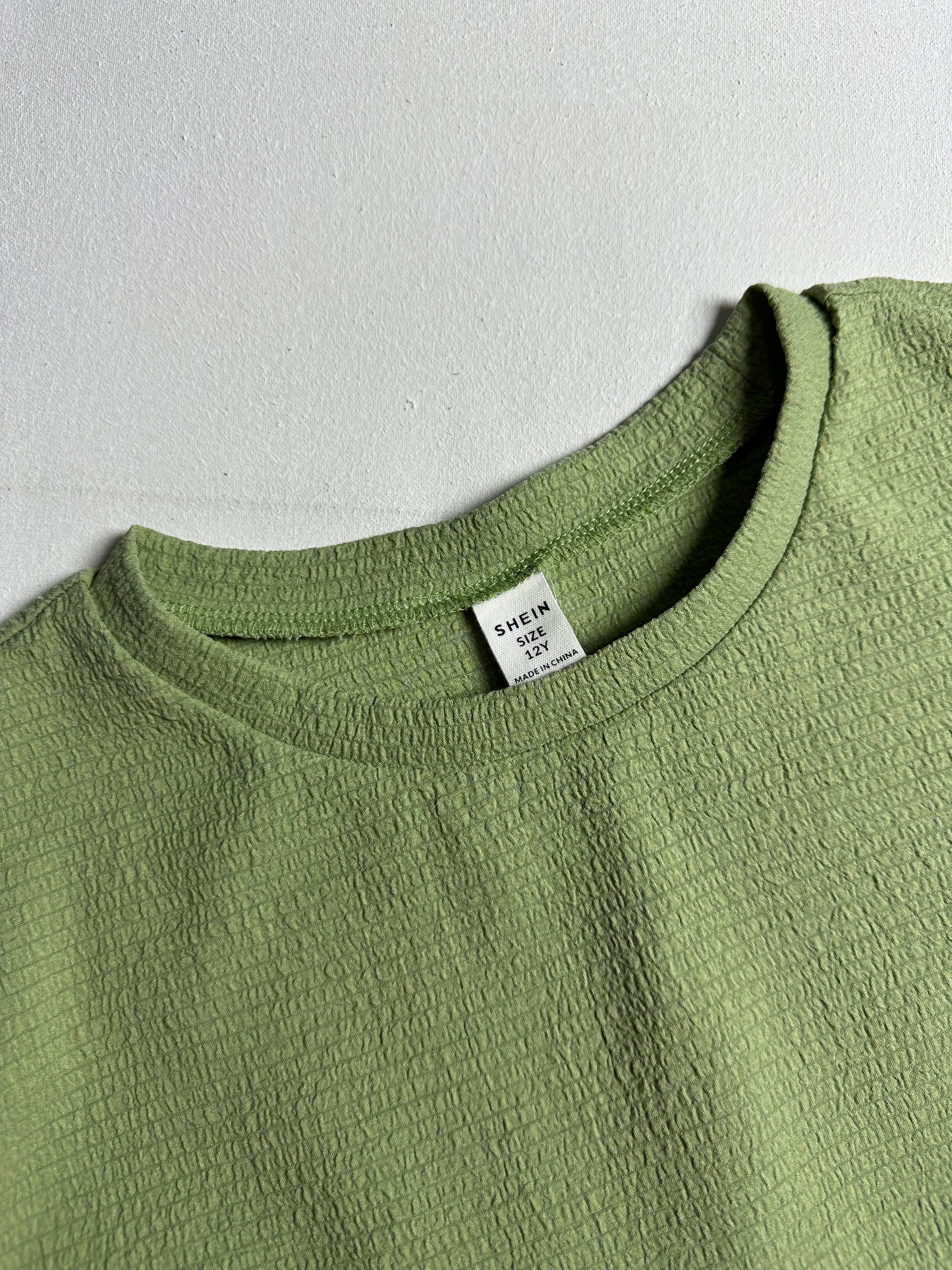 Sage Green Crinkle-Textured Layered 3/4 Sleeve Top